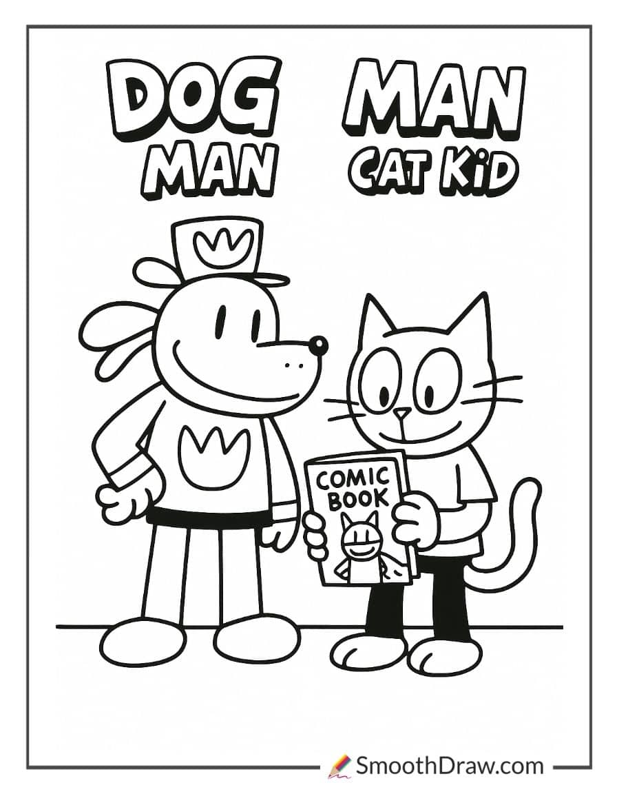 dog man and cat kid coloring pages
