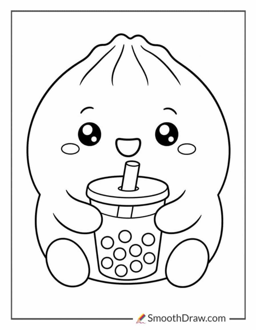 Dumpling Squishy Holding A Boba Tea Cup