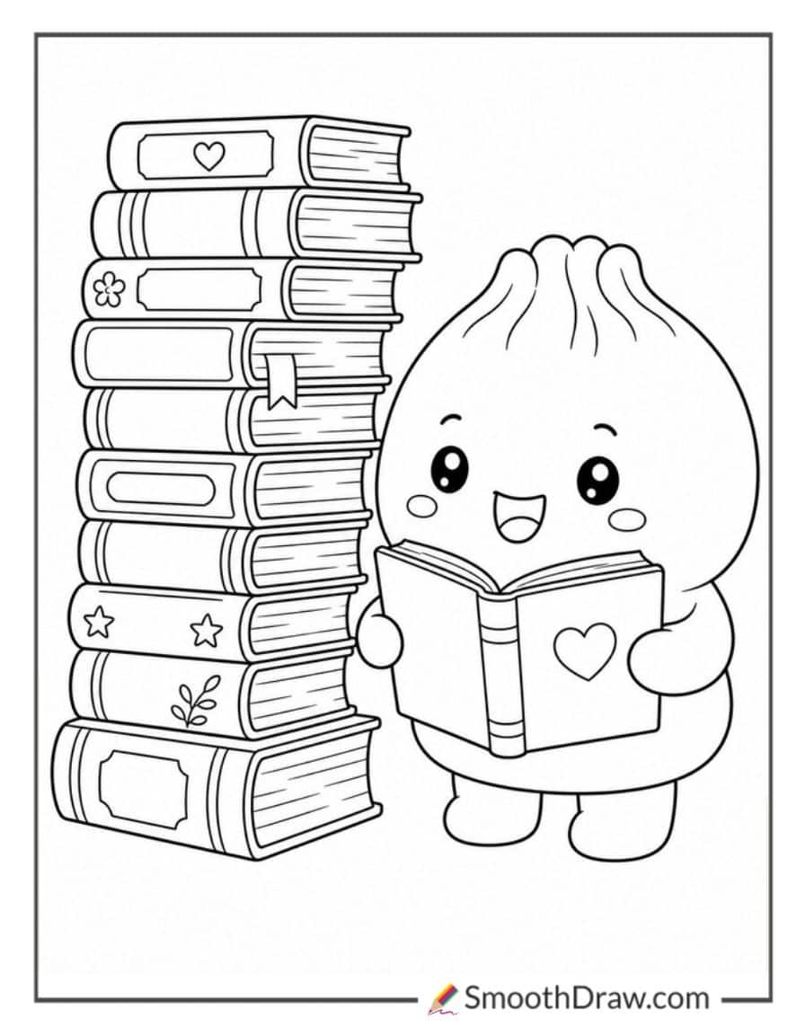 Dumpling Squishy With A Stack Of Books