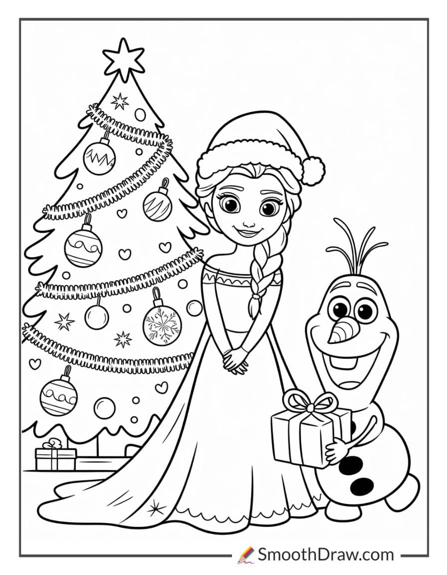 Elsa Christmas Coloring Page