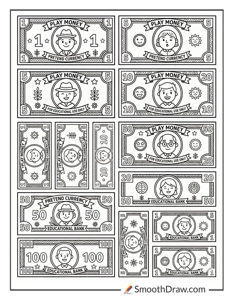 fake money coloring pages