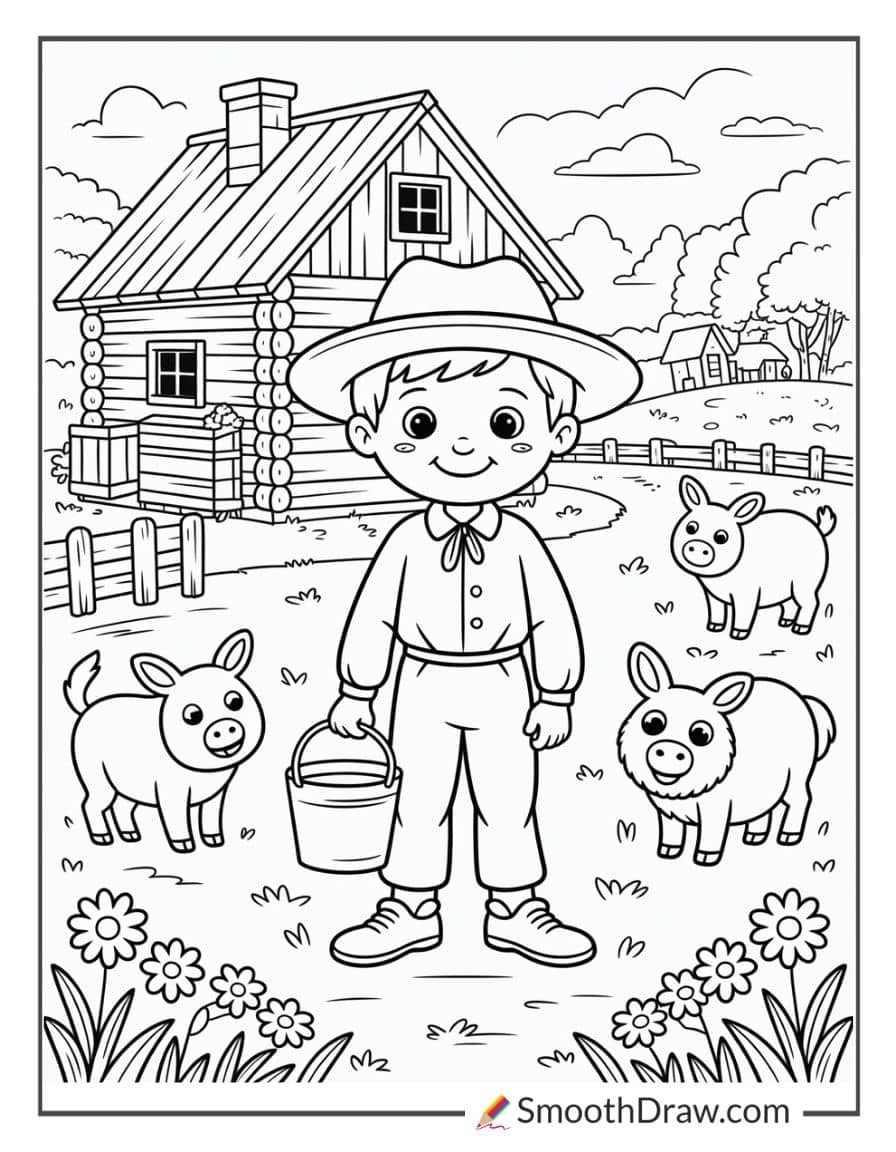 farmer boy little house coloring page