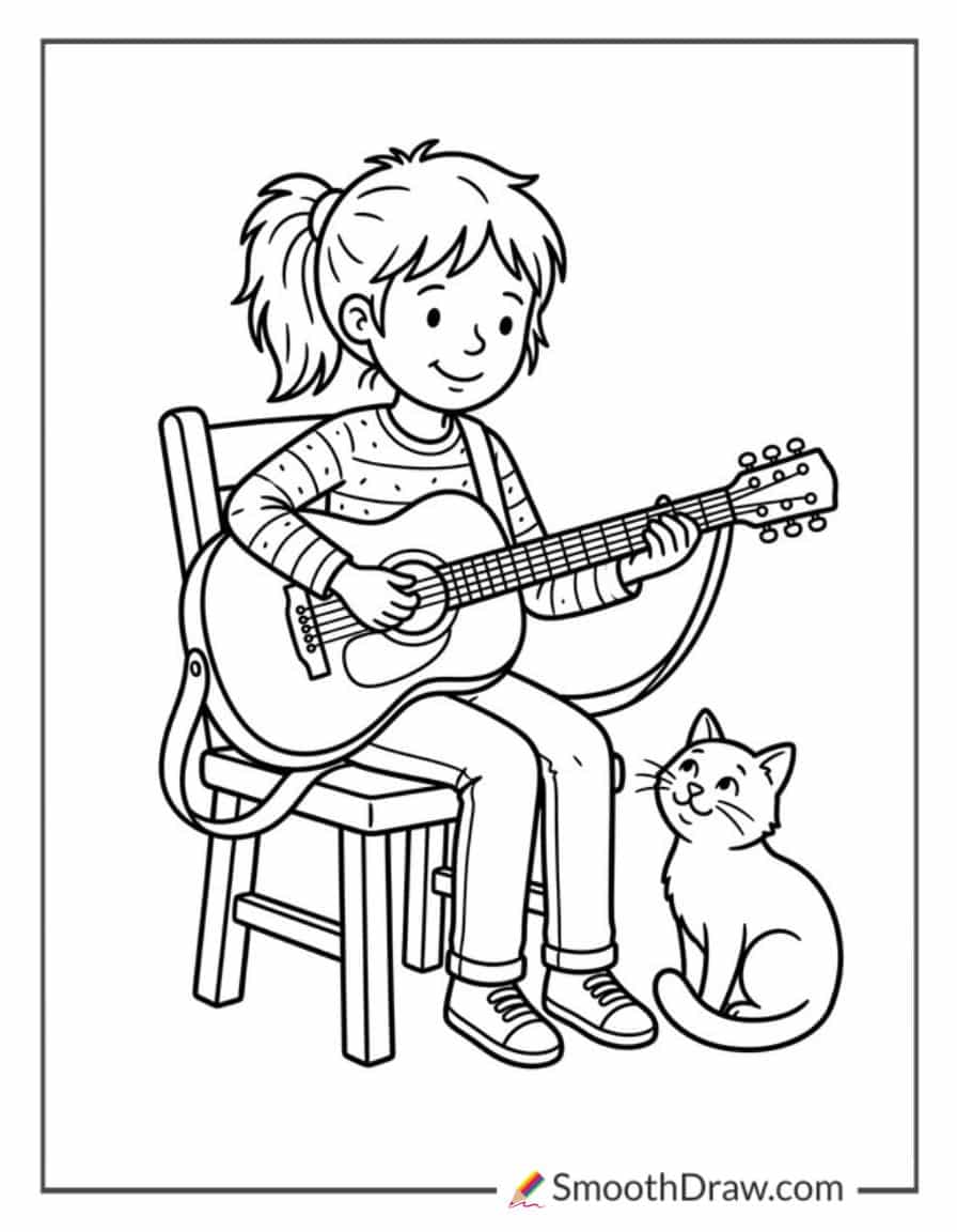 Girl Playing Guitar Coloring Pages