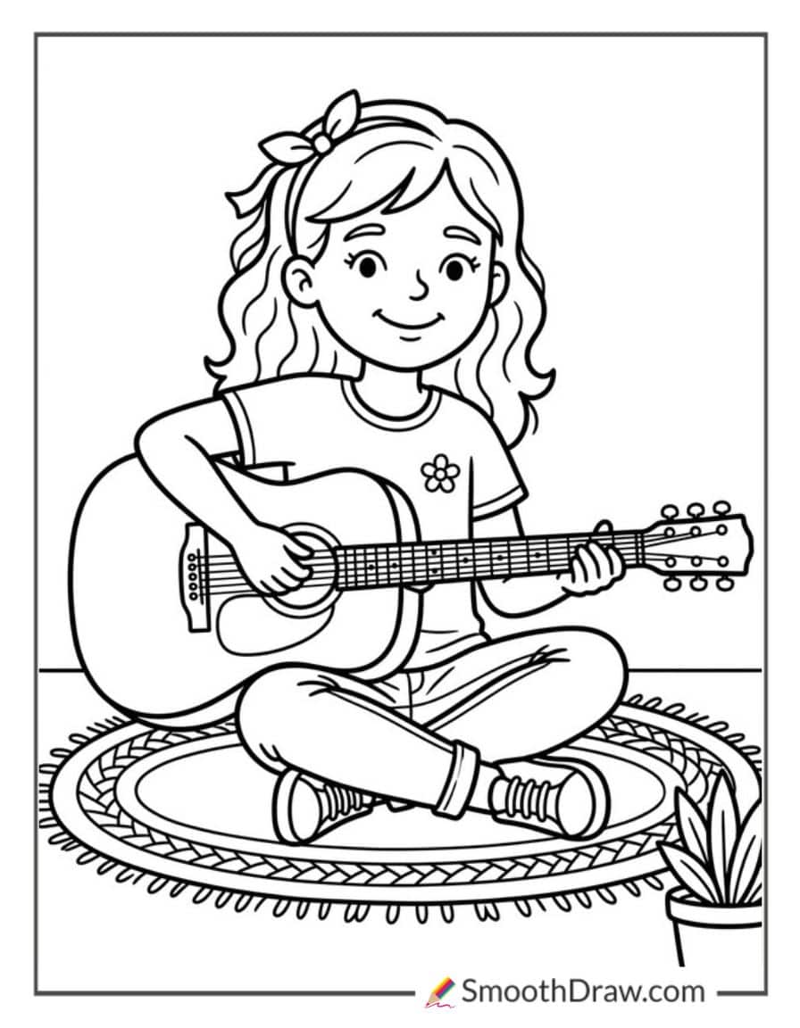 Girl Sitting With Guitar