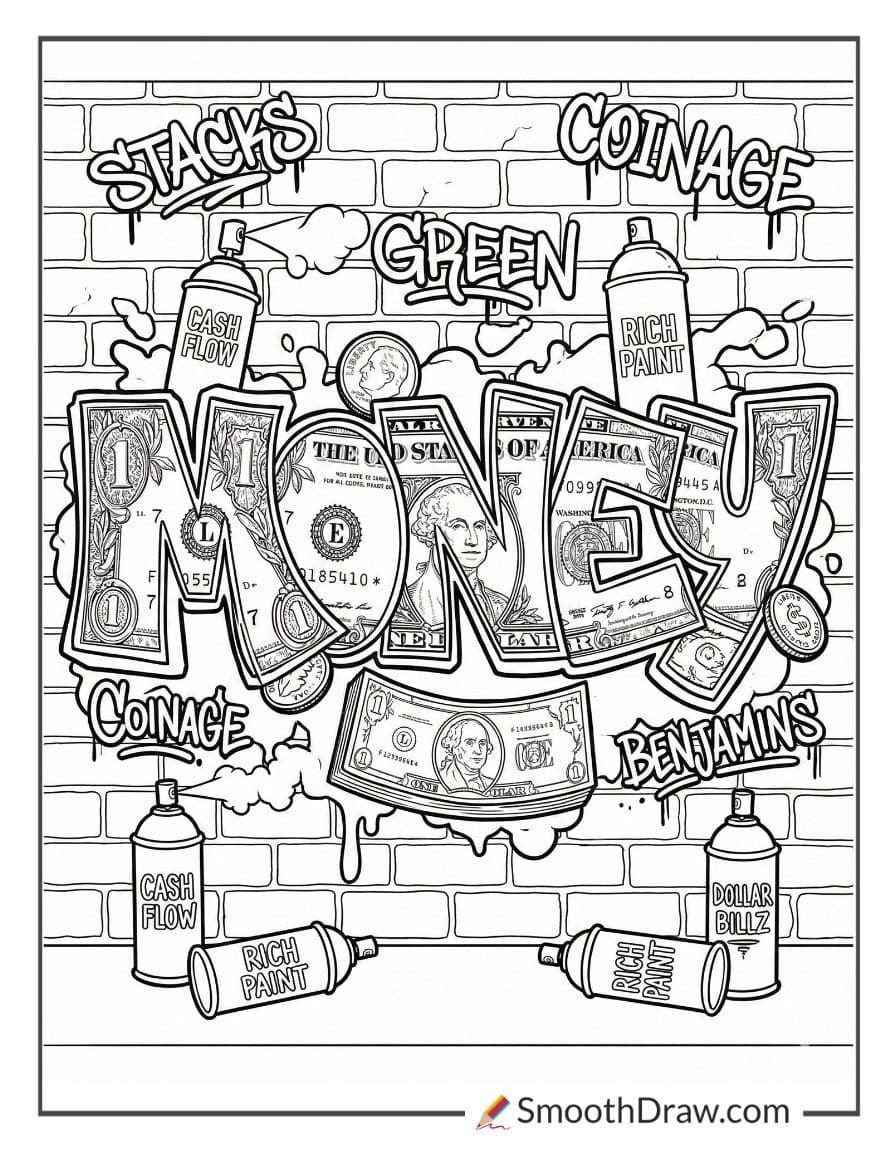graffiti money coloring pages