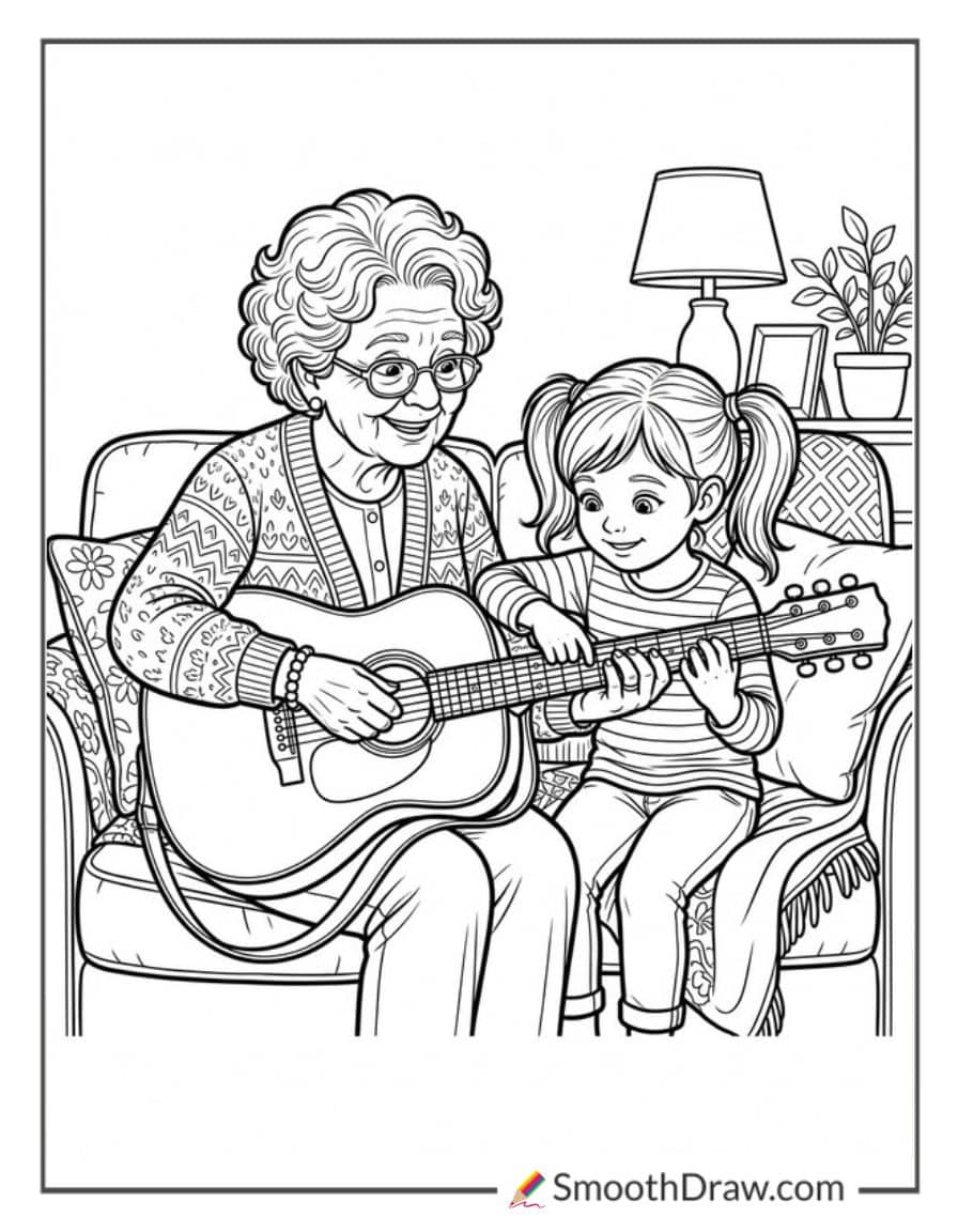 Grandparent Teaching Grandchild Guitar Chords