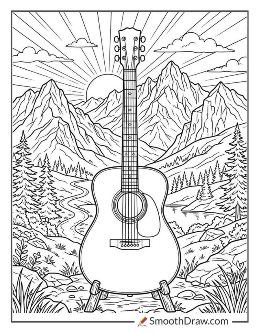 Guitar And Mountain Landscape