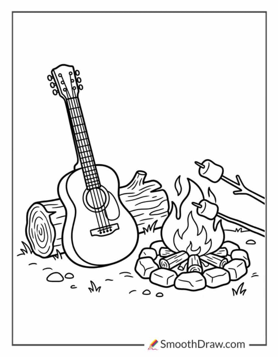 Guitar Next To Campfire