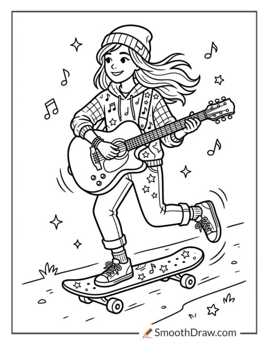 Guitar Player On Skateboard