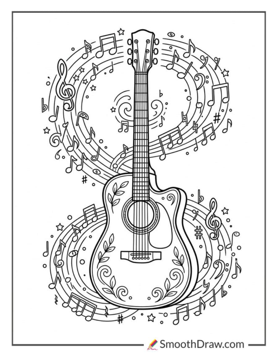 Guitar With Musical Notes
