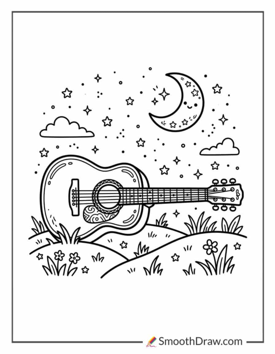 Guitar With Stars And Moon
