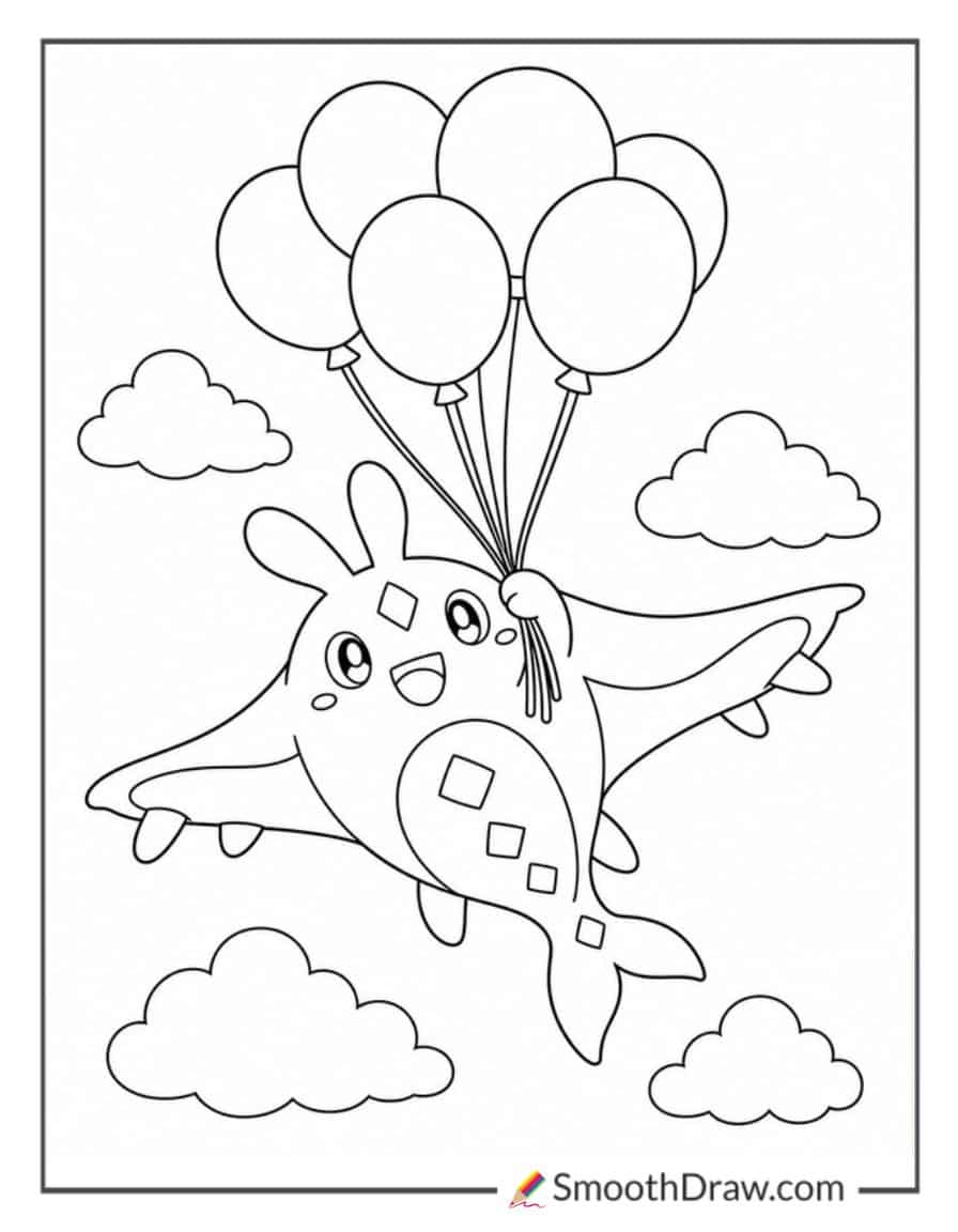 hangyu from palworld floating with balloons