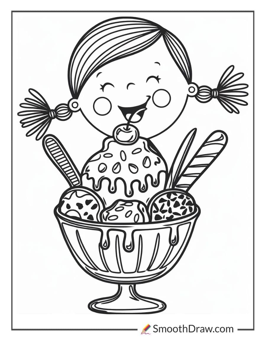 happy girl and ice cream bowl