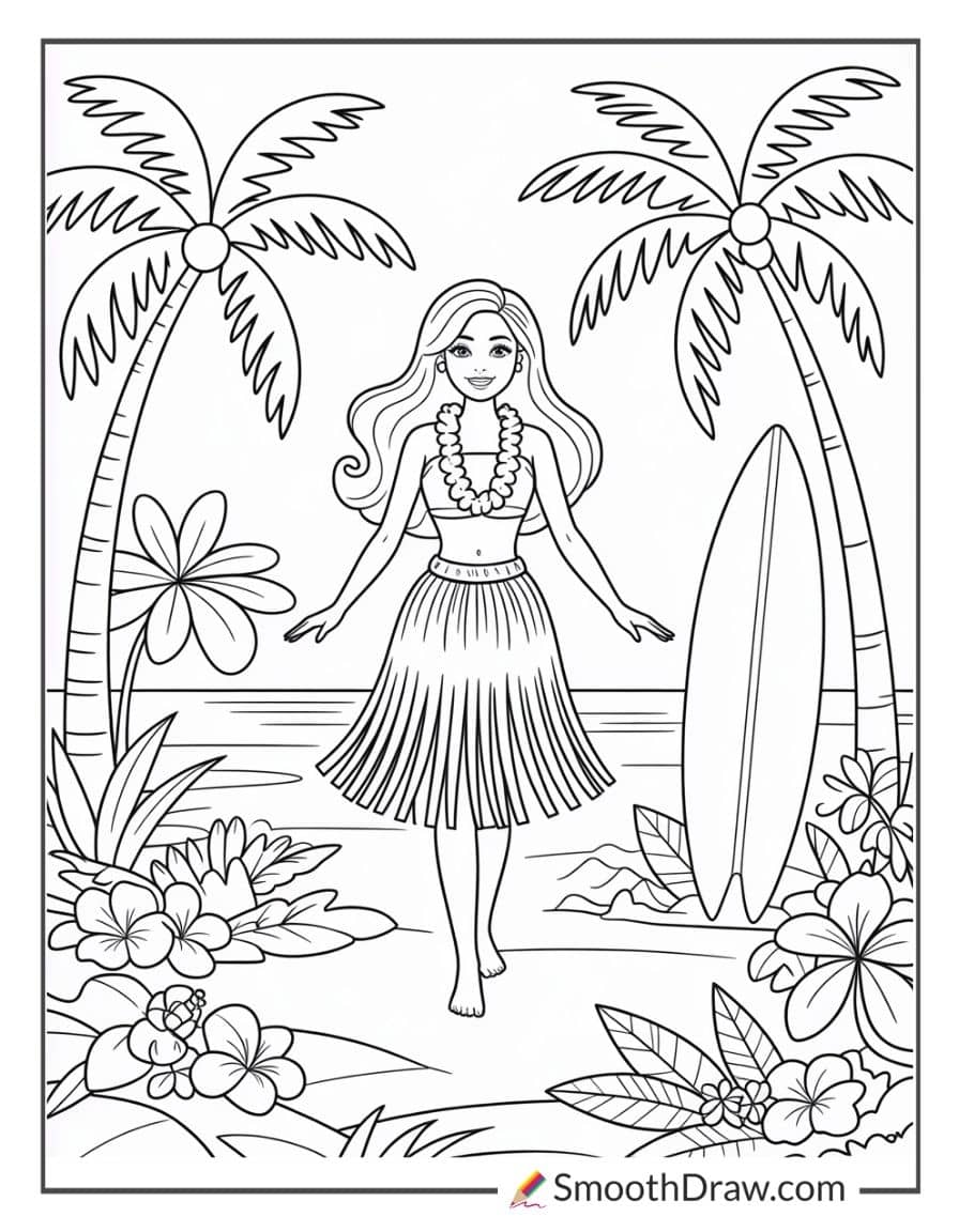 hawaii barbie coloring pages