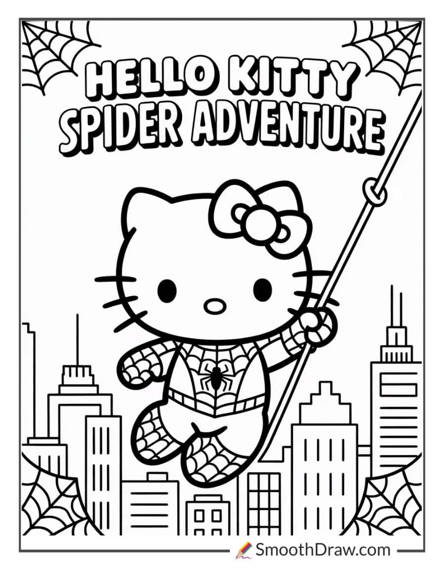 hello kitty and spiderman coloring page