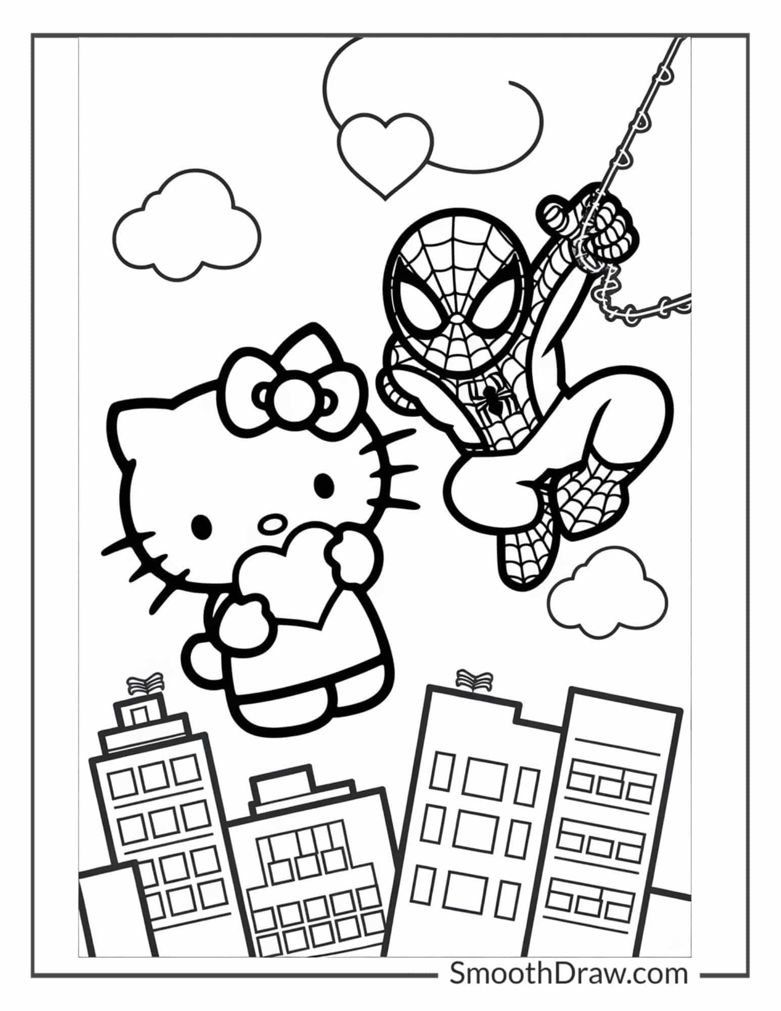 hello kitty and spiderman coloring page