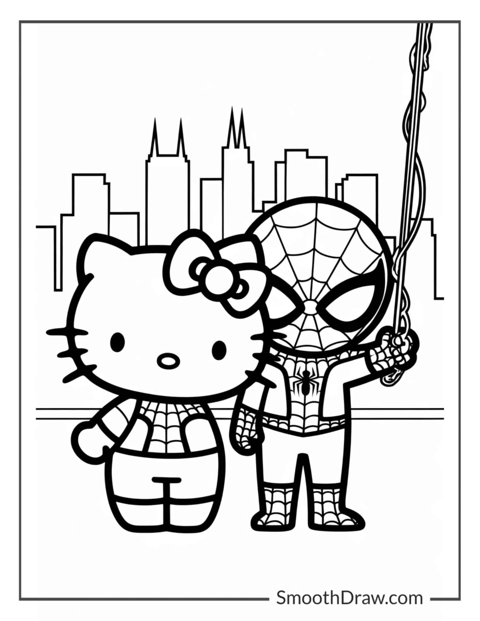 hello kitty and spiderman coloring pages