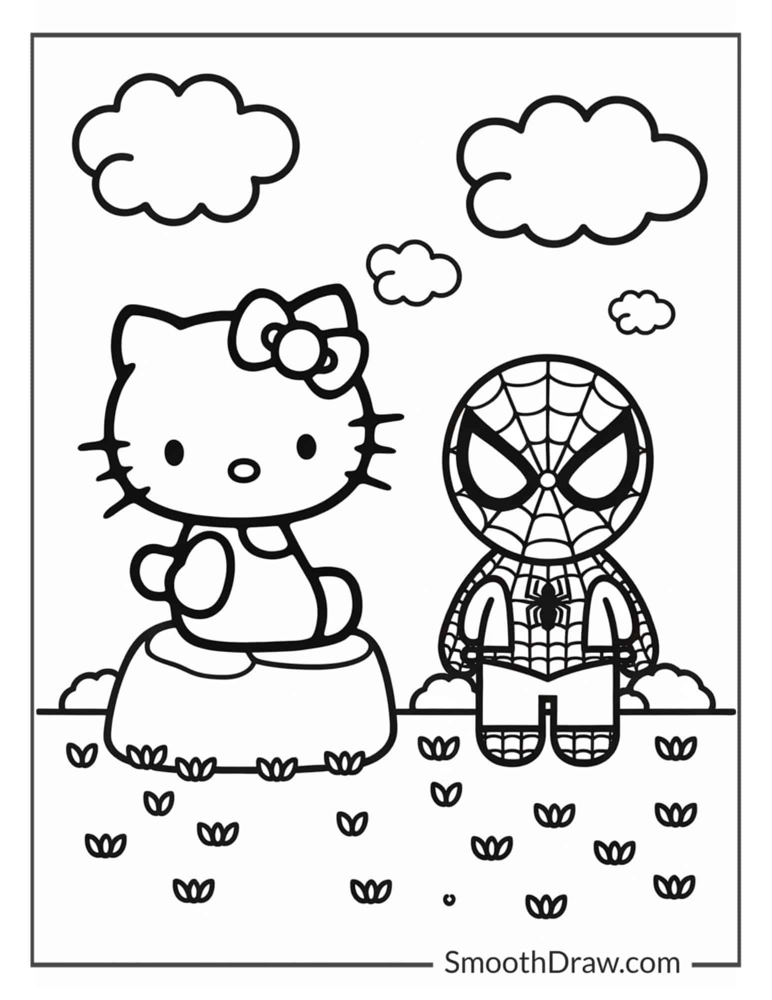 hello kitty and spiderman coloring sheet