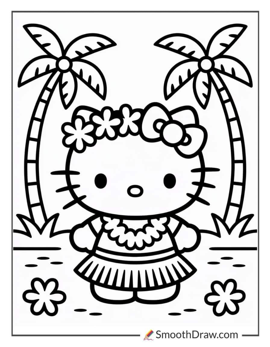 hello kitty hawaii coloring page