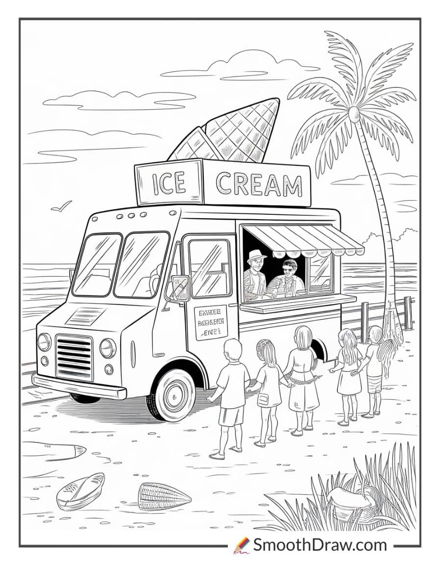 ice cream truck on beach for kids