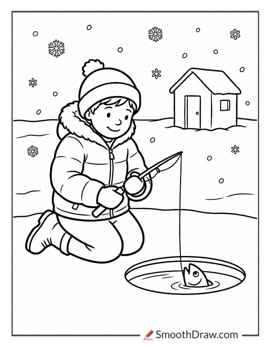 Ice Fishing Coloring Pages