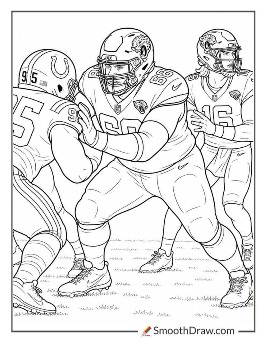 Jaguars Lineman Blocking At Scrimmage