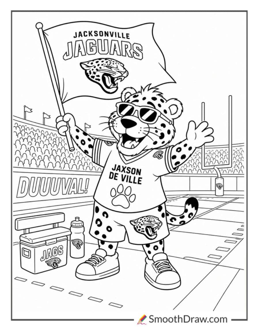 Jaguars Mascot Waving Team Flag