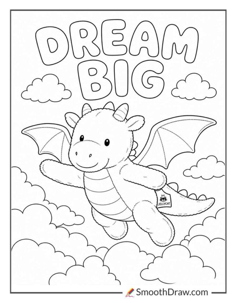 jellycat dragon flying above clouds
