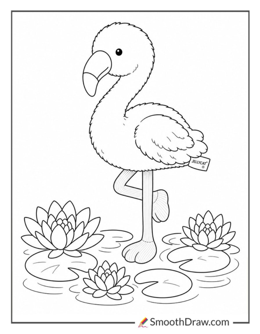 jellycat flamingo standing on one leg