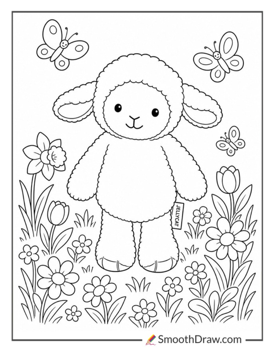 jellycat lamb in a spring meadow