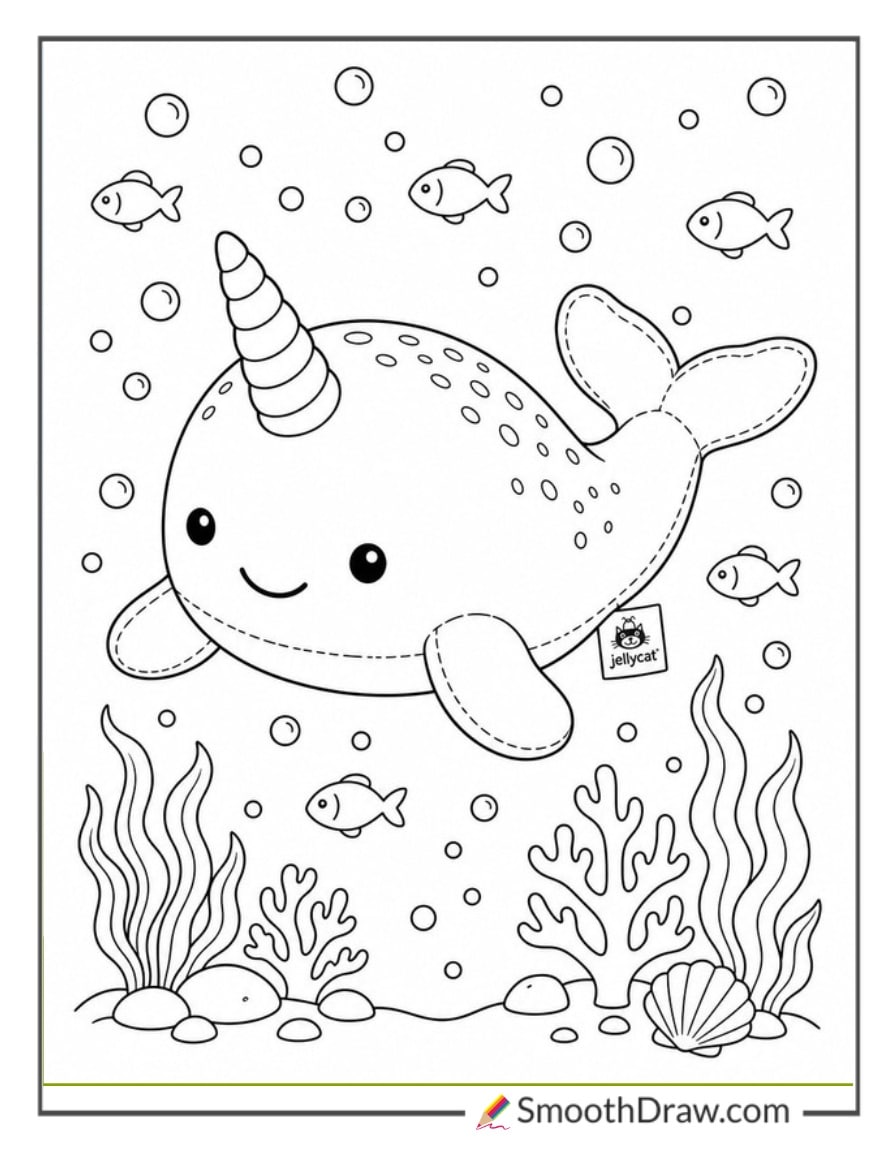 jellycat narwhal swimming underwater
