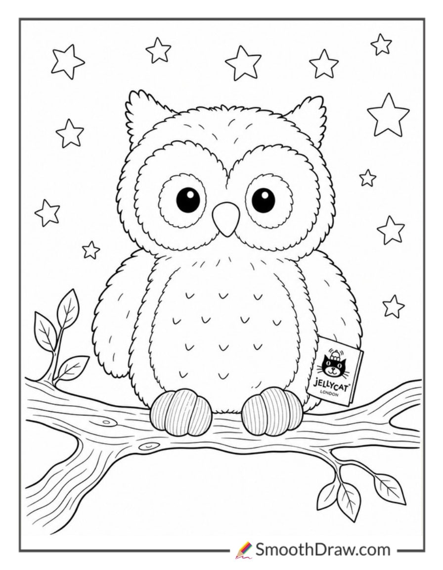 jellycat owl perched on a branch