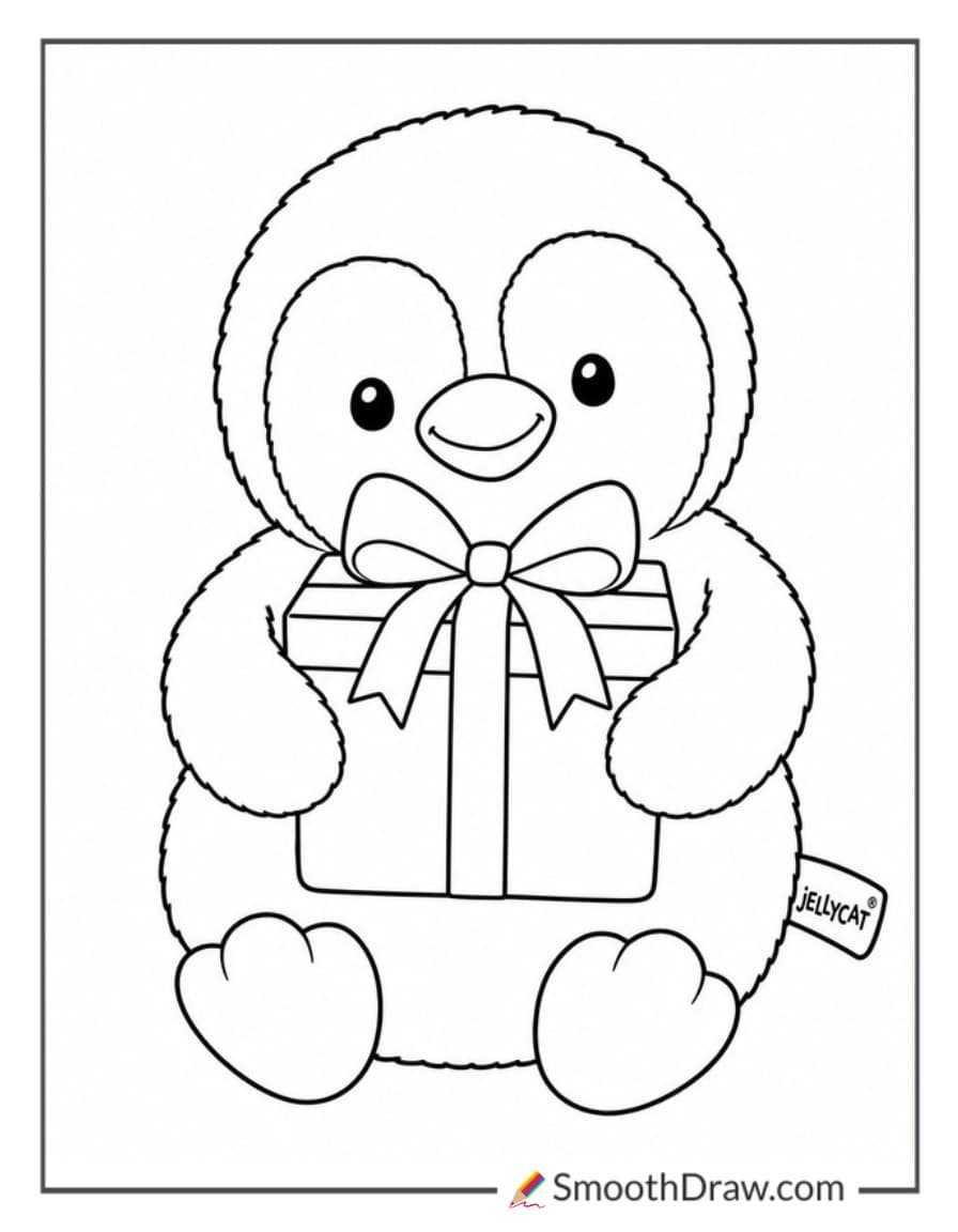 jellycat penguin with a present