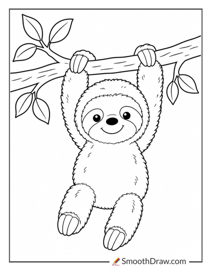 jellycat sloth hanging from a tree