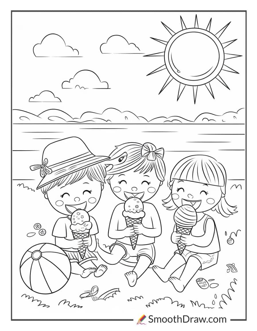 kids eating ice cream on beach