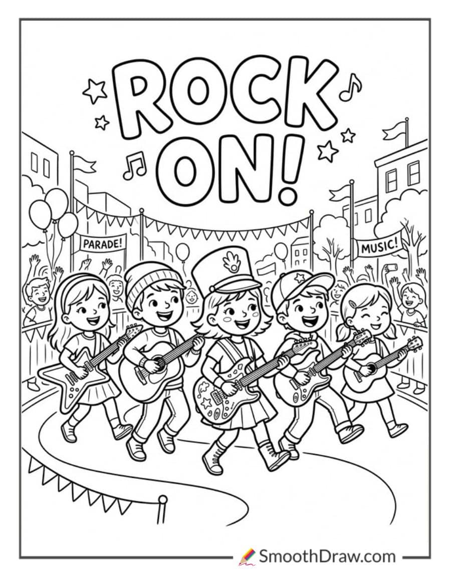 Kids Marching With Guitars