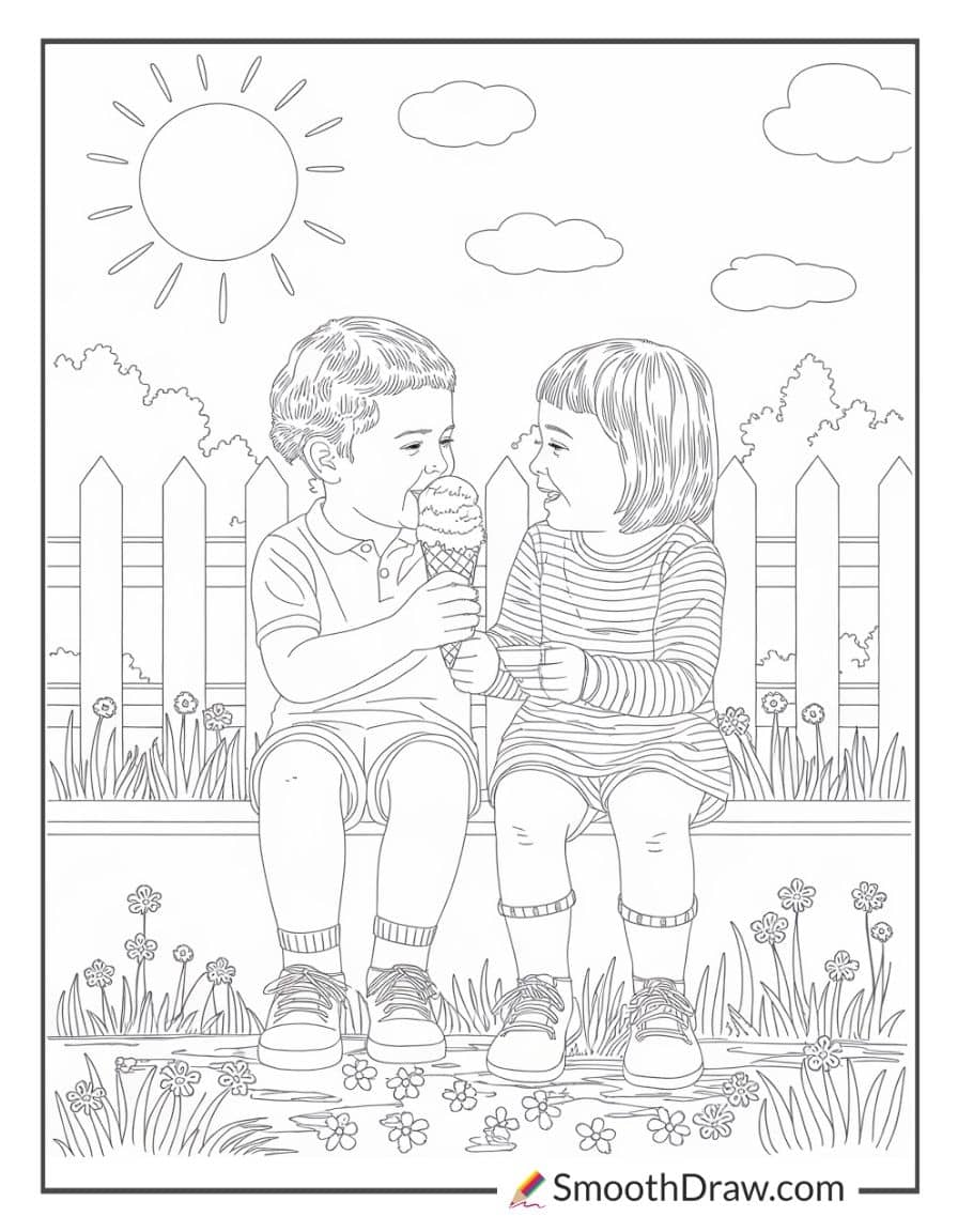 kids sharing ice cream cone