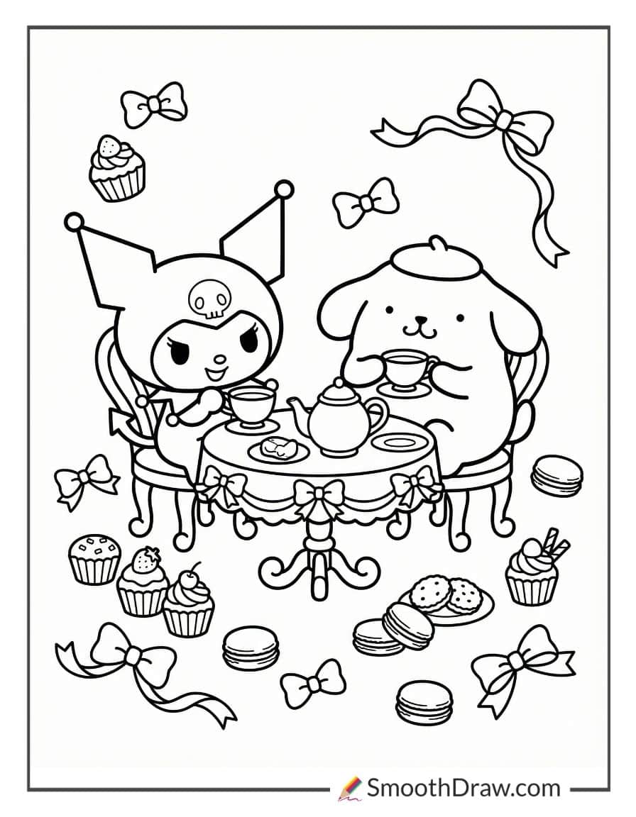kuromi and pompompurin coloring pages