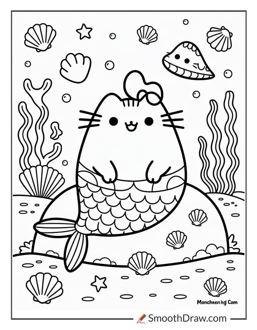 mermaid pusheen coloring pages