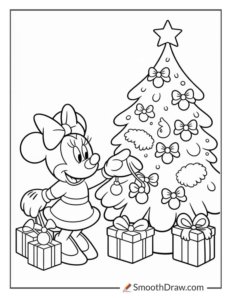 Minnie Mouse Christmas Coloring Page