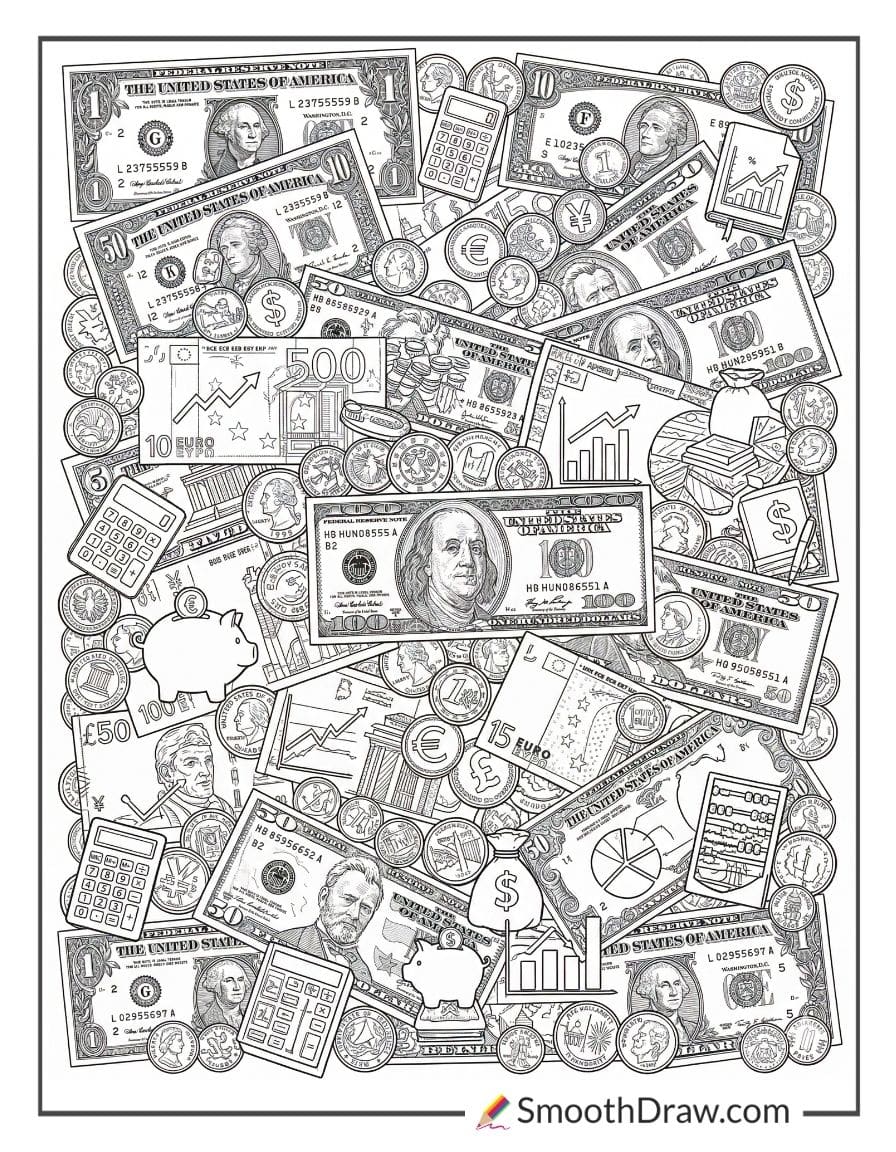 money coloring pages for adults