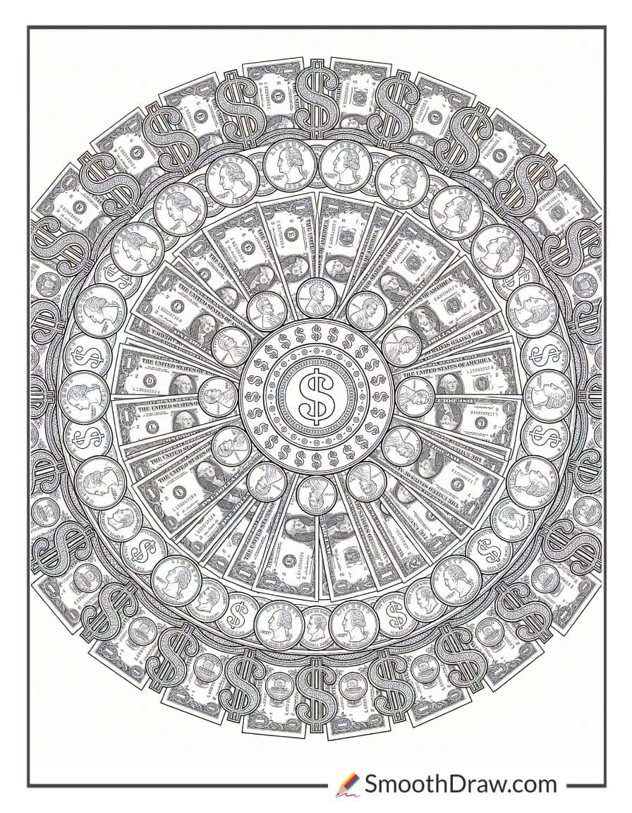money mandala coloring pages