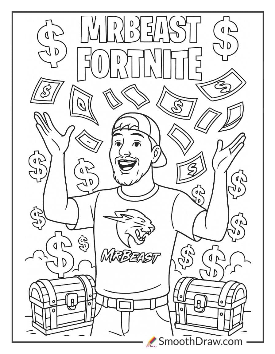 mr beast fortnite coloring page