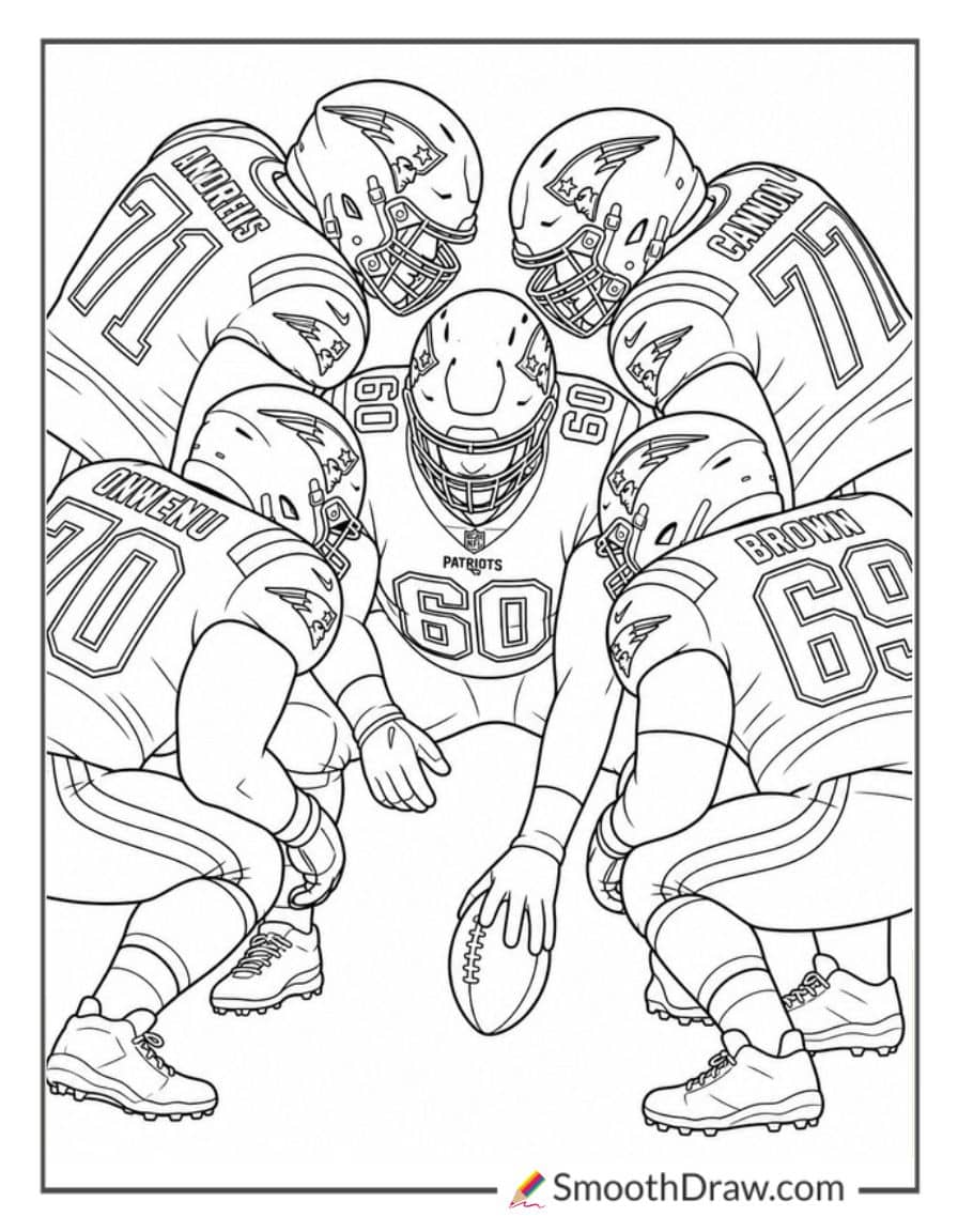 Patriots Offensive Line Huddle