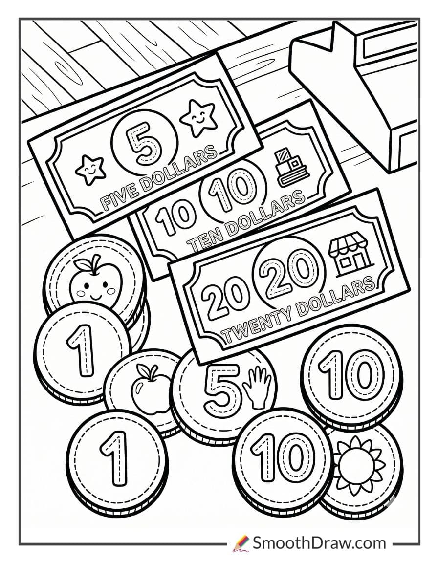 play money coloring pages