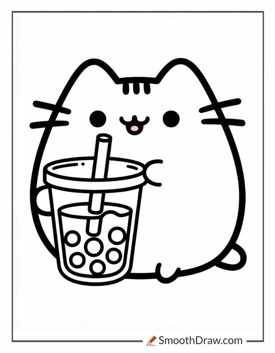 pusheen coloring pages boba