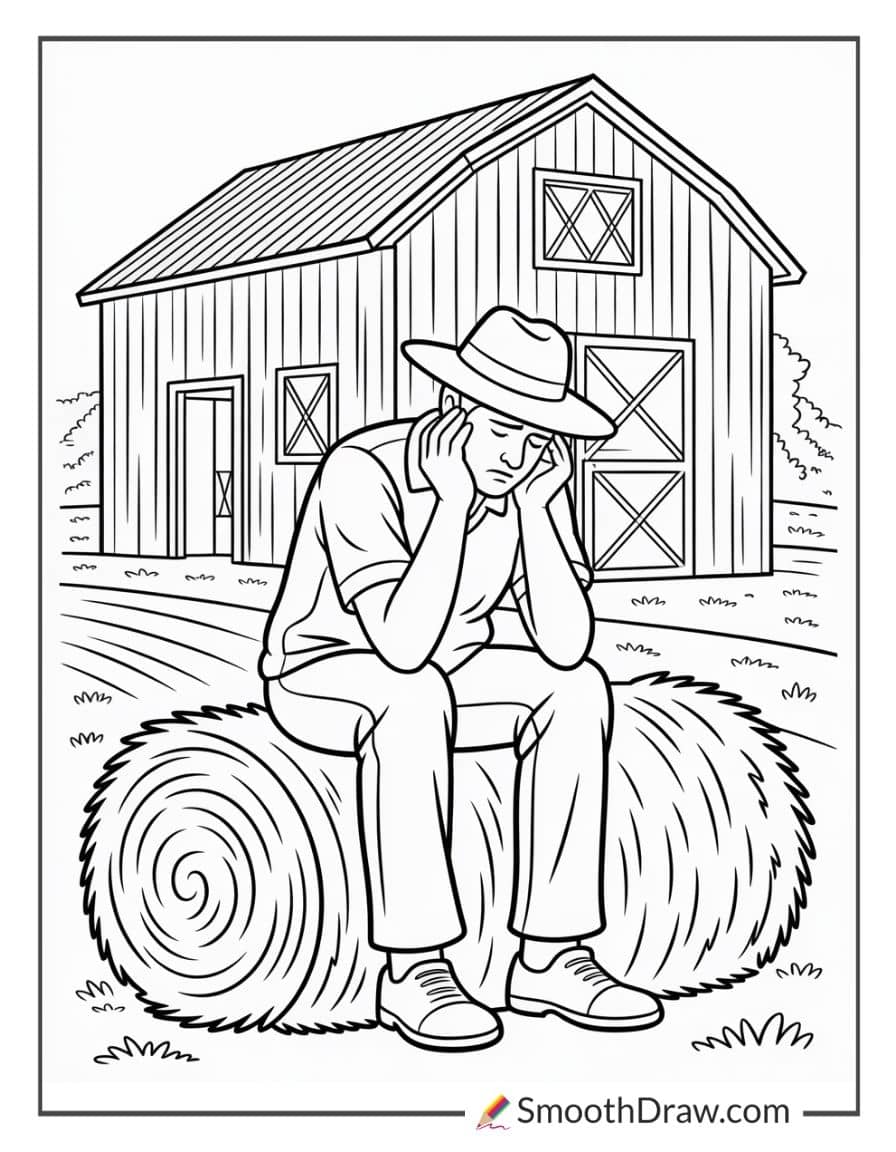 sad farmer coloring page