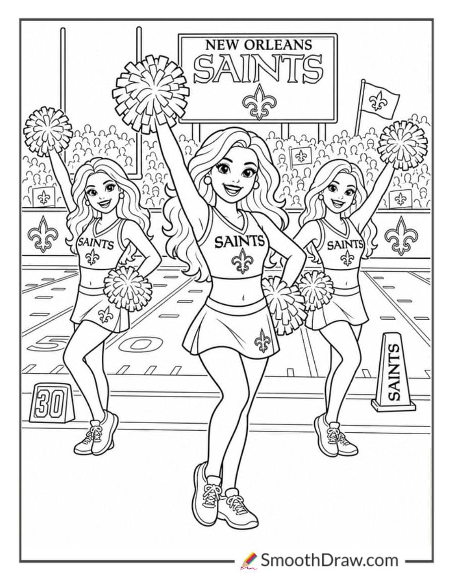 Saints Cheerleaders With Pom Poms