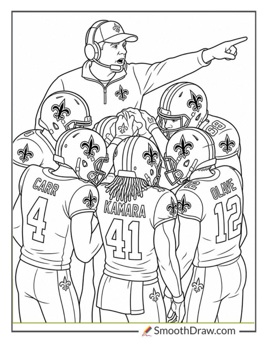 Saints Players In Team Huddle