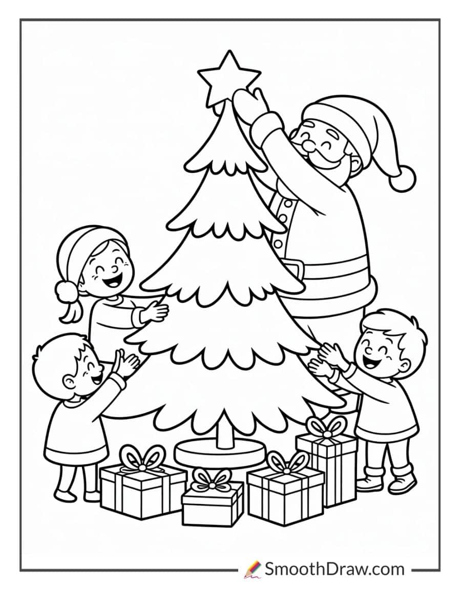 Santa Christmas Tree Coloring Page